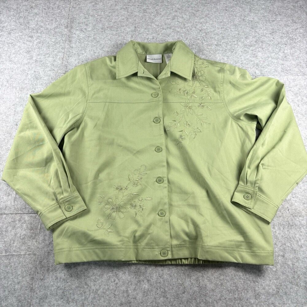 Vintage Alfred Dunner Green Embroidered Elastic Jacket Coat Pockets Womens Sz 14
